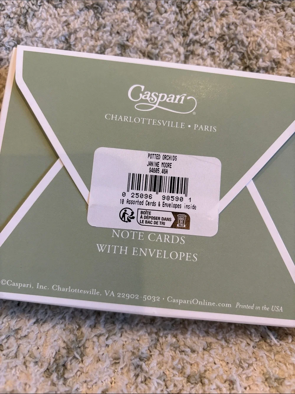 Caspari White Potted Orchid Tropical Note Cards Set of 10 NWT Boxed